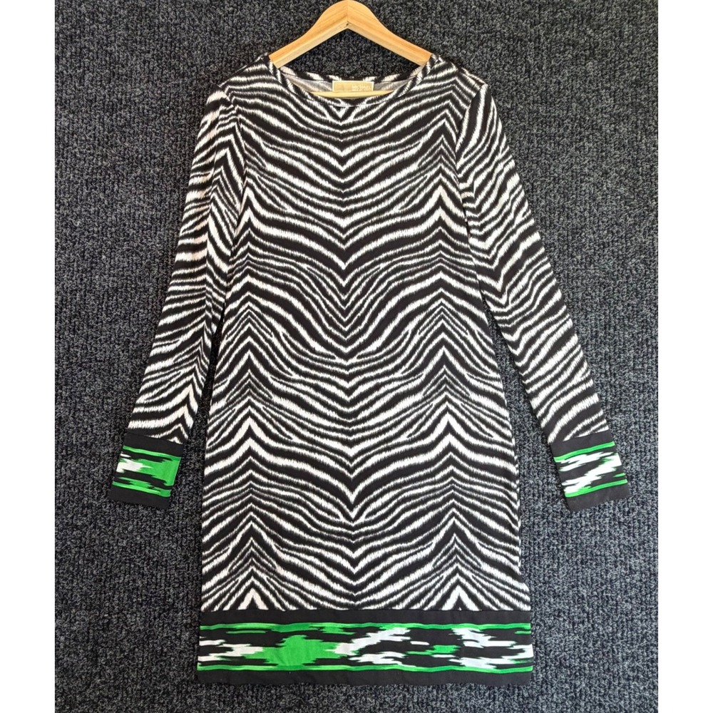 Michael Michael Kors Zebra Print Long Sleeve Dress‎ Green Black White Size M